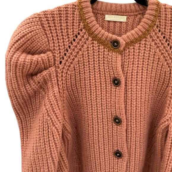 Ulla Johnson Elle Cardigan Rosewood Baby Alpaca Puff Sleeve Knit Sweater Large - Picture 6 of 13